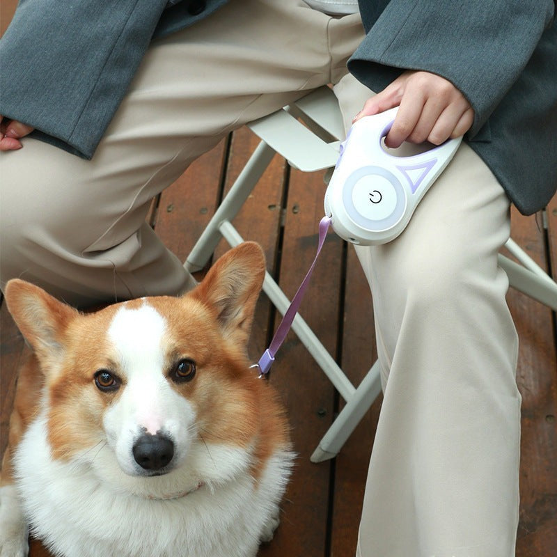 Furlouve white retractable dog leash with purple accents and a power button symbol, 3m or 5m length