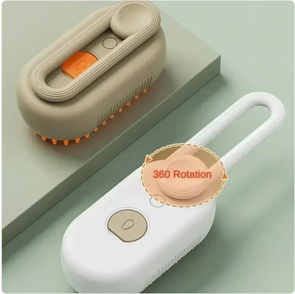 Furlouve 3-in-1 steam pet brush with detangling bristles and massage function, available in beige and white.
