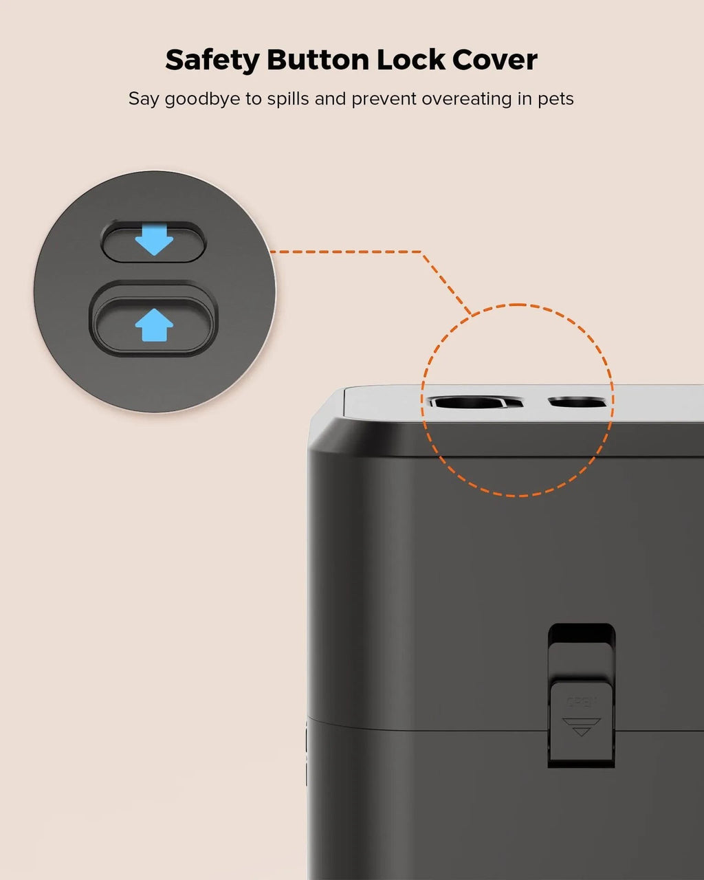 Furlouve Smart Remote Automatic Pet Feeder with safety button lock cover, dual power mode, for cats.