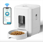 Furlouve white automatic pet feeder with WiFi app control and a full food bowl.