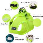 Furlouve breathable mesh cat harness in fruit green with adjustable straps, magic tape, and reflective tape for safe outdoor adventures.