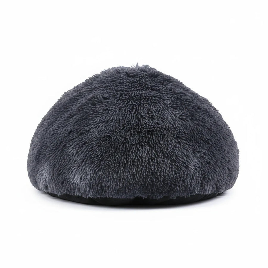 Furlouve SNOOZY Calming Anti-Anxiety Pet Bed in dark grey plush fabric, designed for comfort and security.