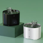 Furlouve automatic cat water fountain in black and white, featuring circulating filtration for fresh, clean water and encouraging hydration.