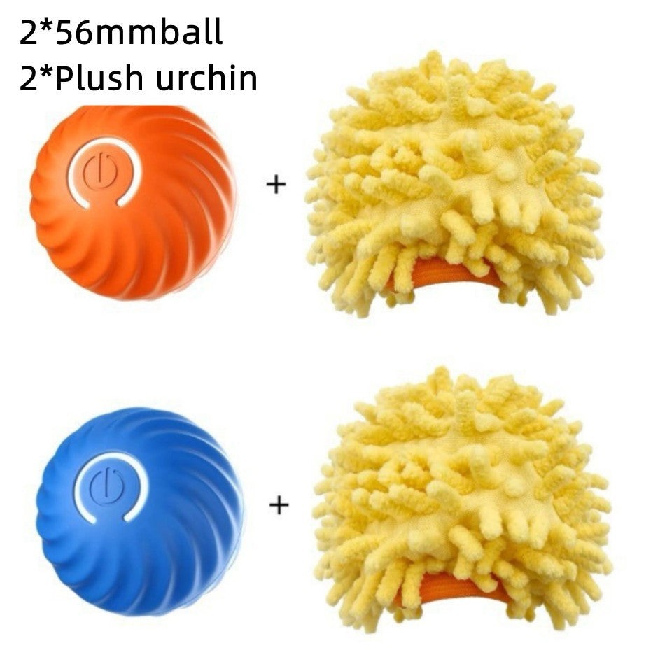 Furlouve orange and blue interactive dog chew balls with plush outer covers for teeth cleaning and play.