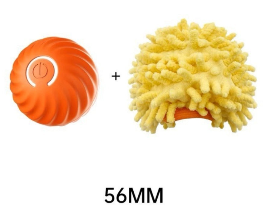 Furlouve orange interactive dog toy ball with a yellow plush cover, 56mm