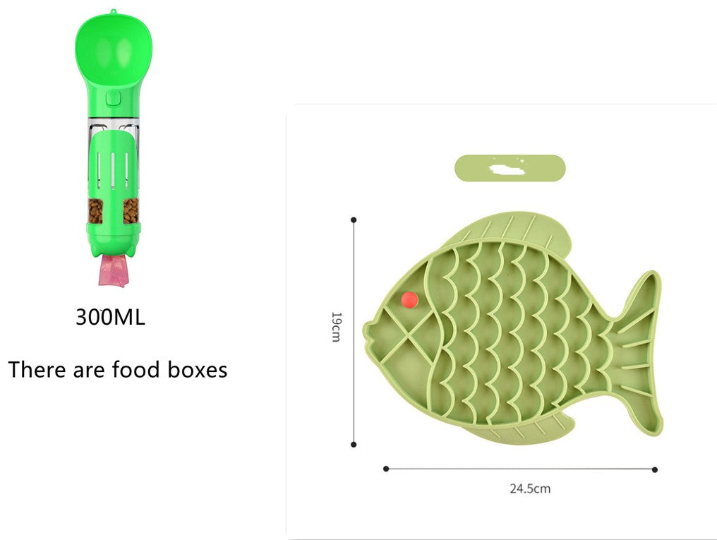 Furlouve green fish-shaped silicone slow feeder mat for dogs and cats, promotes healthy eating.