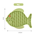 Furlouve green silicone fish-shaped slow feeder mat for dogs and cats, promoting slower eating and better digestion.