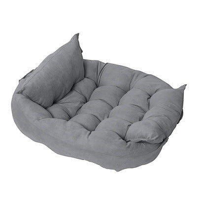 Furlouve grey imitation deer skin velvet pet cushion with tufted design and built-in pillow.