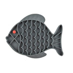 Furlouve grey silicone fish-shaped pet slow feeder mat with red eye detail