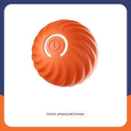 Furlouve orange durable rubber dog chew ball toy with textured surface and power button symbol.
