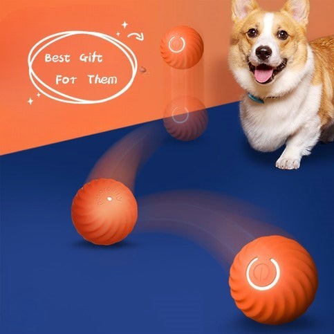 Furlouve orange durable rubber dog chew ball toy with textured surface for teeth cleaning and interactive play.
