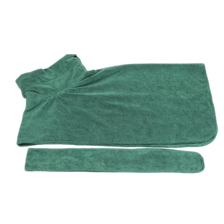 Furlouve green microfiber pet bathrobe with adjustable straps and hook & loop closure for quick drying.