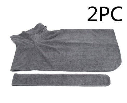 Furlouve grey microfiber pet bathrobe with hook & loop closure for quick drying after baths.
