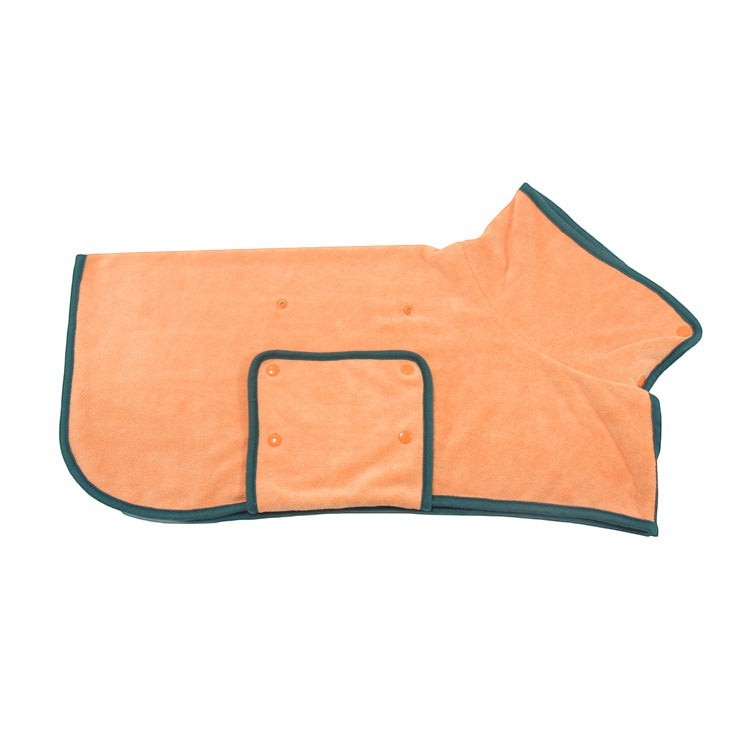 Furlouve orange microfiber pet bathrobe with dark trim and hook & loop closure for quick drying.