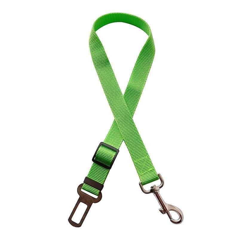 Furlouve green adjustable nylon pet car seat belt with metal buckle and swivel snap clip for dog or cat safety.