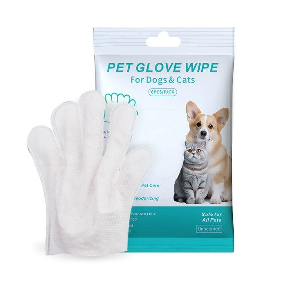 Furlouve pet cleaning glove wipe for dogs and cats, unscented, 6 count pack.