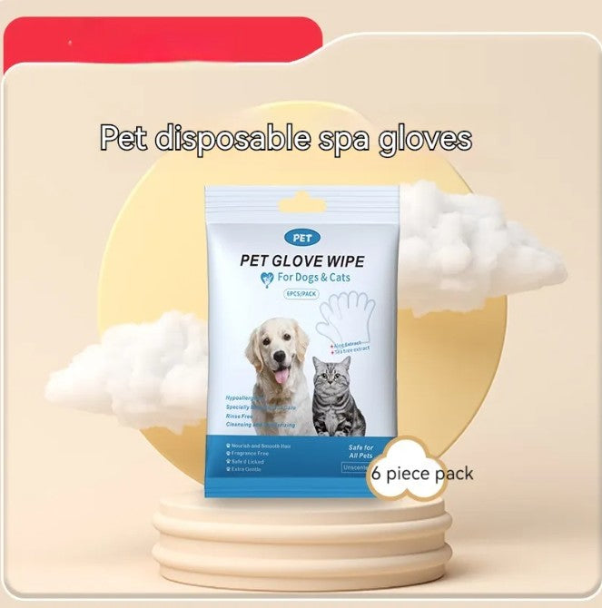 Furlouve pet disposable spa gloves for dogs and cats, 6 piece pack, hypoallergenic and gentle cleaning.