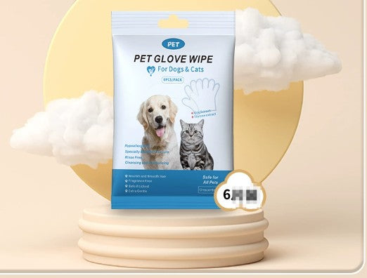 Furlouve pet cleaning glove wipes for dogs and cats, 6 pack, hypoallergenic, aloe extract, tea tree extract.