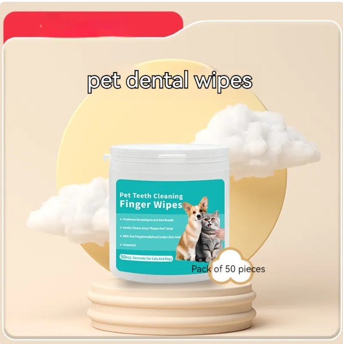 Furlouve pet dental finger wipes for cats and dogs, pack of 50, unscented.