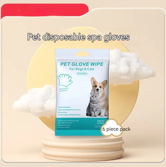 Furlouve Pet Glove Wipes for dogs & cats, 6 piece pack, hypoallergenic, rinse-free, cleansing & deodorizing.