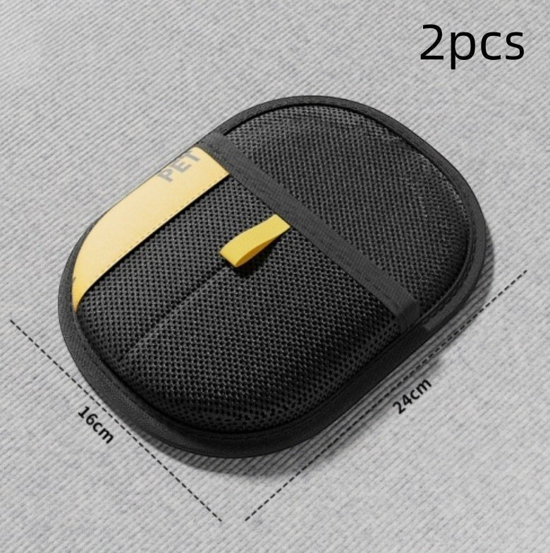 Furlouve Pet Hair Removal Glove, black mesh with yellow accent strap, ergonomic design for easy cleaning.