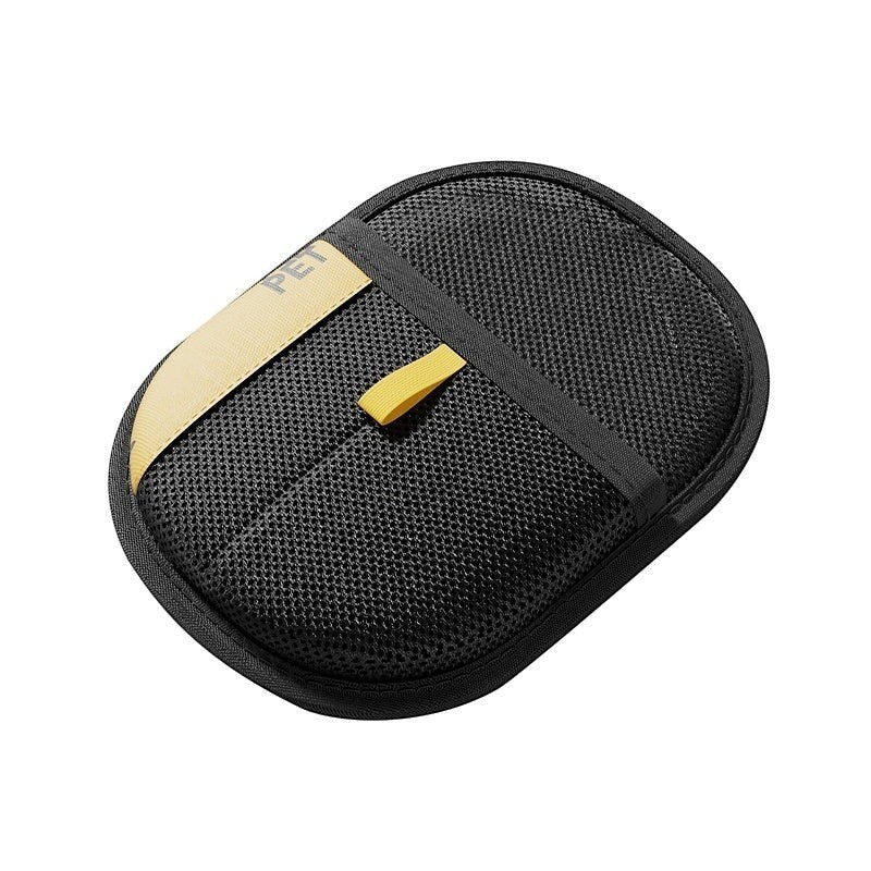 Furlouve black pet hair removal glove with yellow accent strap and "PET" text.
