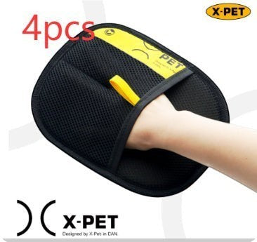 Furlouve Pet Hair Removal Glove, black mesh with yellow accent, for clothing and furniture cleaning