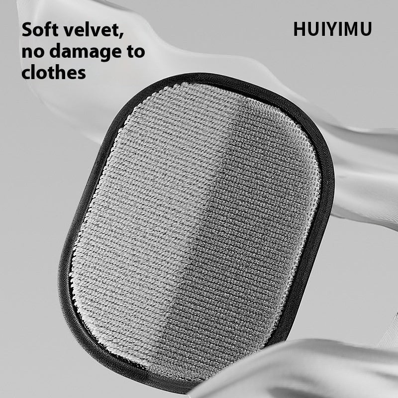 Furlouve Pet Hair Removal Glove, grey microfiber with soft velvet trim, for cleaning clothes and furniture.