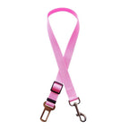 Furlouve pink adjustable nylon pet car seat belt with metal buckle and swivel snap clip for dog or cat safety.