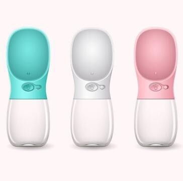 Furlouve blue portable pet water bottle for dogs and cats, leak-proof travel dispenser with one-touch operation.