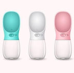 Furlouve blue portable pet water bottle for dogs and cats, leak-proof travel dispenser with one-touch operation.