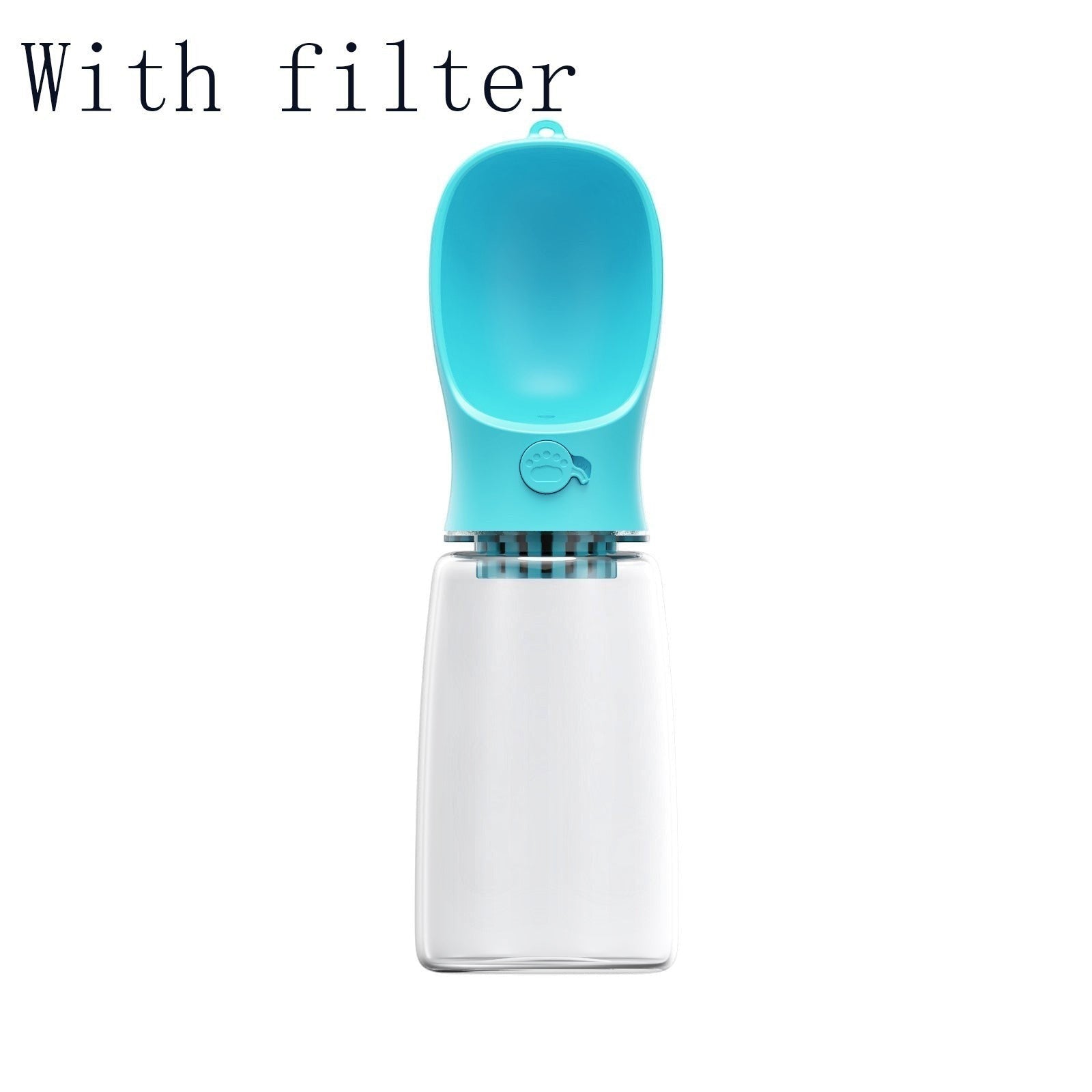 Furlouve blue portable pet water bottle with built-in trough and one-touch operation for travel