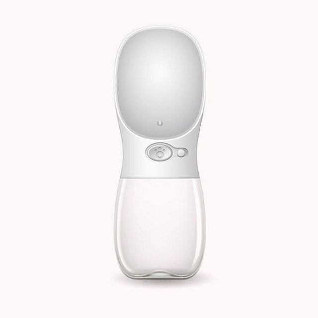 Furlouve blue portable pet water bottle with built-in trough and one-touch button for travel