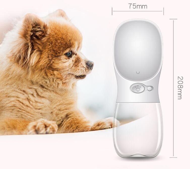 Furlouve blue portable pet water bottle with built-in trough for dogs and cats. BPA-free.