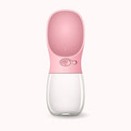 Furlouve pink and clear portable pet water bottle with one-touch operation and leak-proof design.