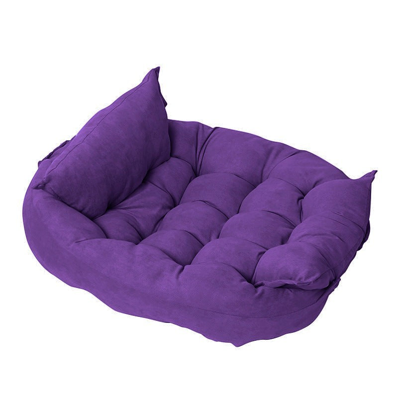 Furlouve purple imitation deer skin velvet pet cushion, plush and comfortable with tufted design.