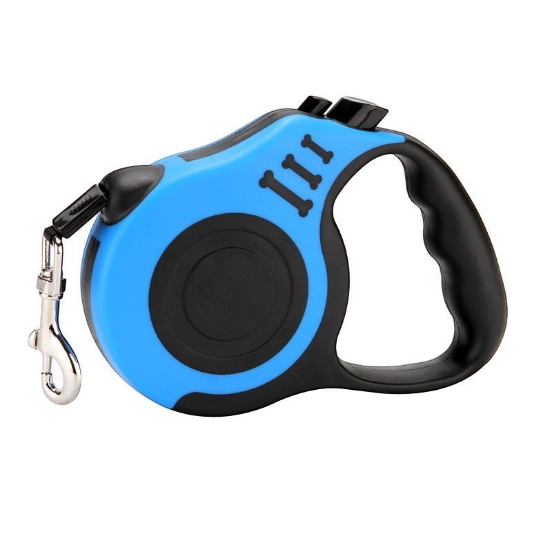 Furlouve blue retractable dog leash with black handle and one-touch brake. Features a nylon rope and metal clasp.