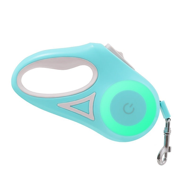 Furlouve mint green retractable dog leash with ergonomic handle and one-button brake. Features a glowing green light.