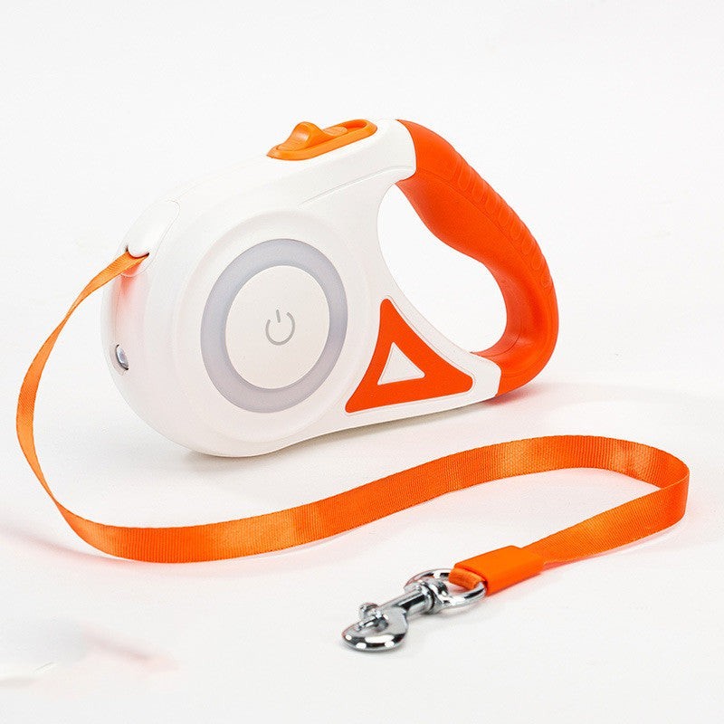Furlouve white and orange retractable dog leash with one-button brake and lock, 3m or 5m length