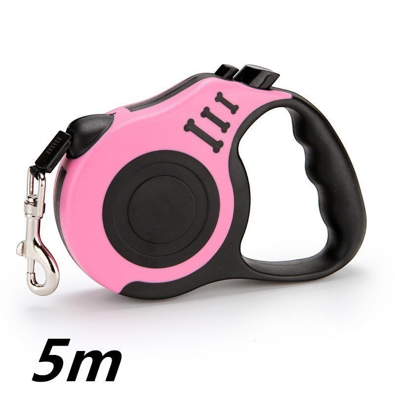 Furlouve pink retractable dog leash with one-touch brake and auto-retract feature. 5m length.
