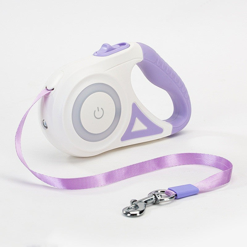 Furlouve white and purple retractable dog leash with one-button brake and lock. 3m or 5m length.