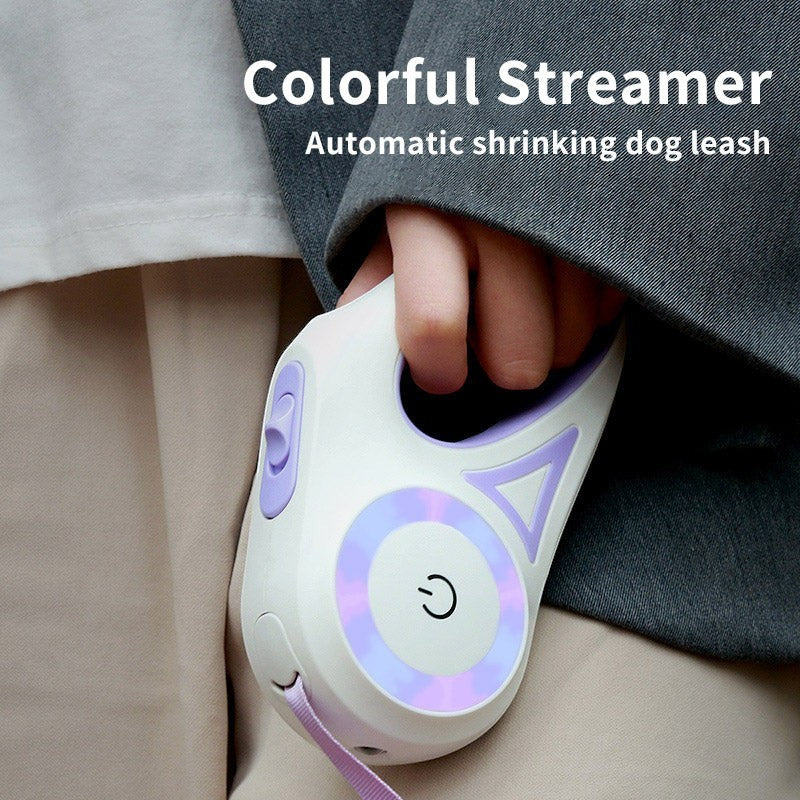 Furlouve white and purple retractable dog leash with one-button brake and lock, 3m or 5m