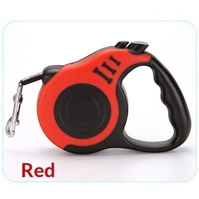 Furlouve red retractable dog leash with one-touch brake and black ergonomic handle, 3m or 5m length