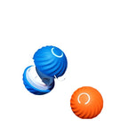 Furlouve blue and orange durable rubber dog chew ball toy with textured surface and internal compartment.