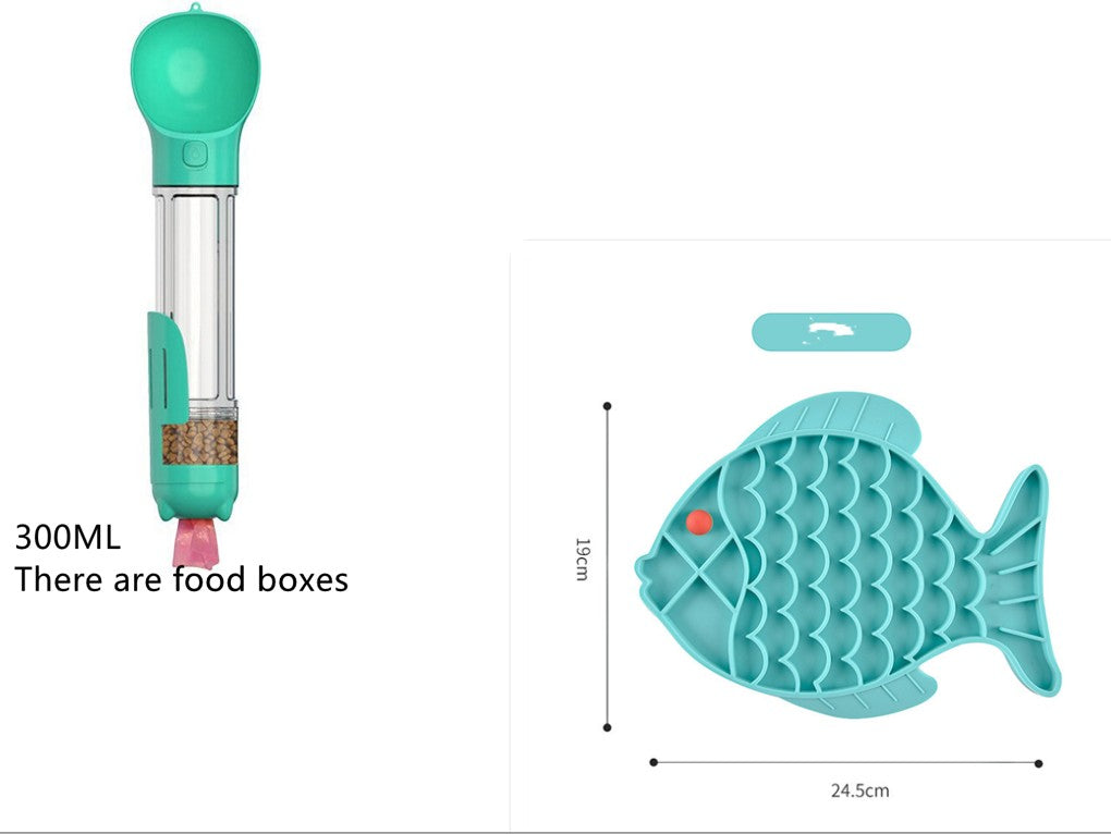 Furlouve teal silicone fish-shaped slow feeder mat for dogs and cats, promotes healthy eating.