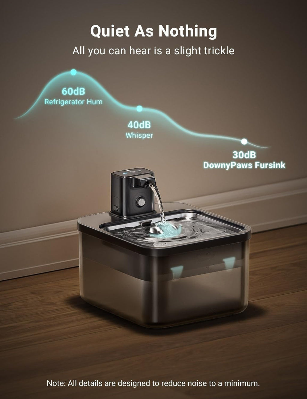 Furlouve Smart Wireless Pet Water Dispenser with induction technology, rechargeable and quiet operation.