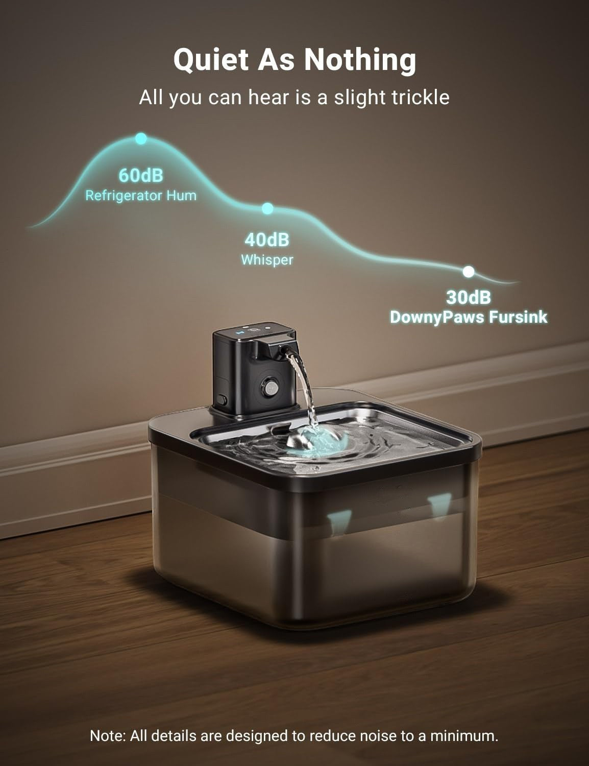 Furlouve Smart Wireless Pet Water Dispenser with induction technology, rechargeable and quiet operation.