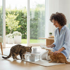 Furlouve Smart Wireless Pet Water Dispenser with self-circulating system, white, clear plastic, for cats and dogs.