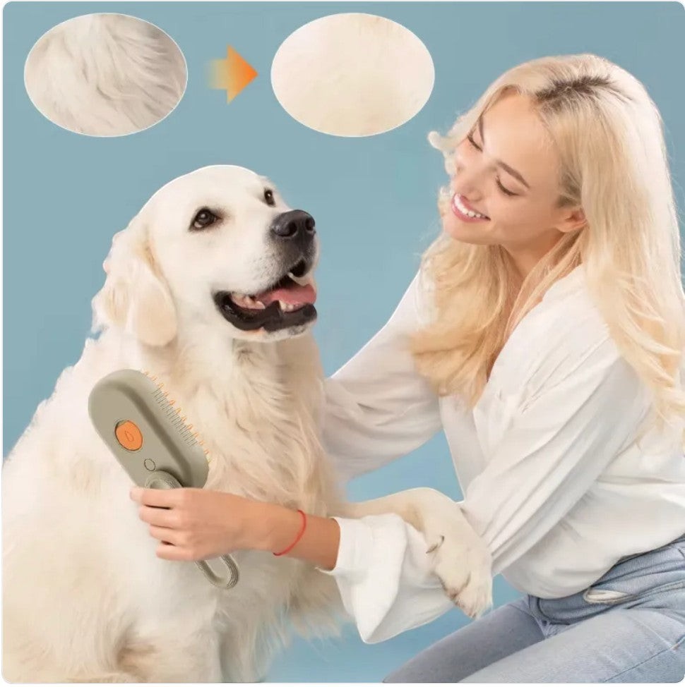 Furlouve 3-in-1 steam pet brush with detangling, deep cleaning, and massage features for cats and dogs.