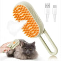 Furlouve 3-in-1 steam pet brush with orange bristles and a light green handle, detangles and cleans pets with gentle steam. Includes USB charging cables.